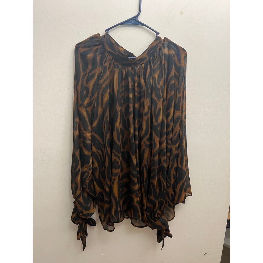H&M TIGER PRINT BOW SLEEVE BLOUSE